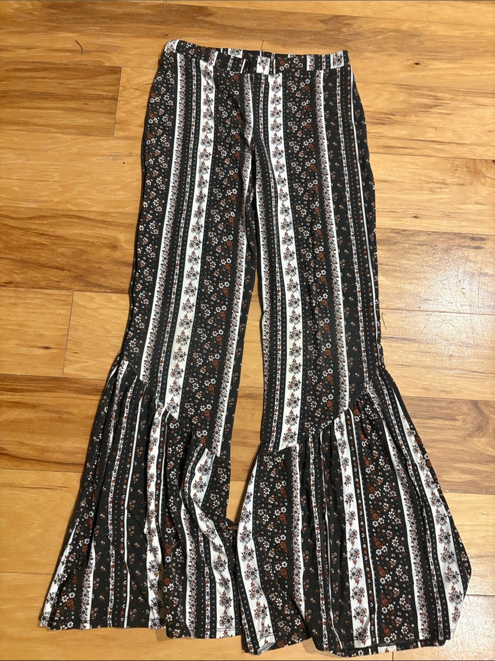 art class Black Floral Stripe Flare Pants with Ruffle Hem
